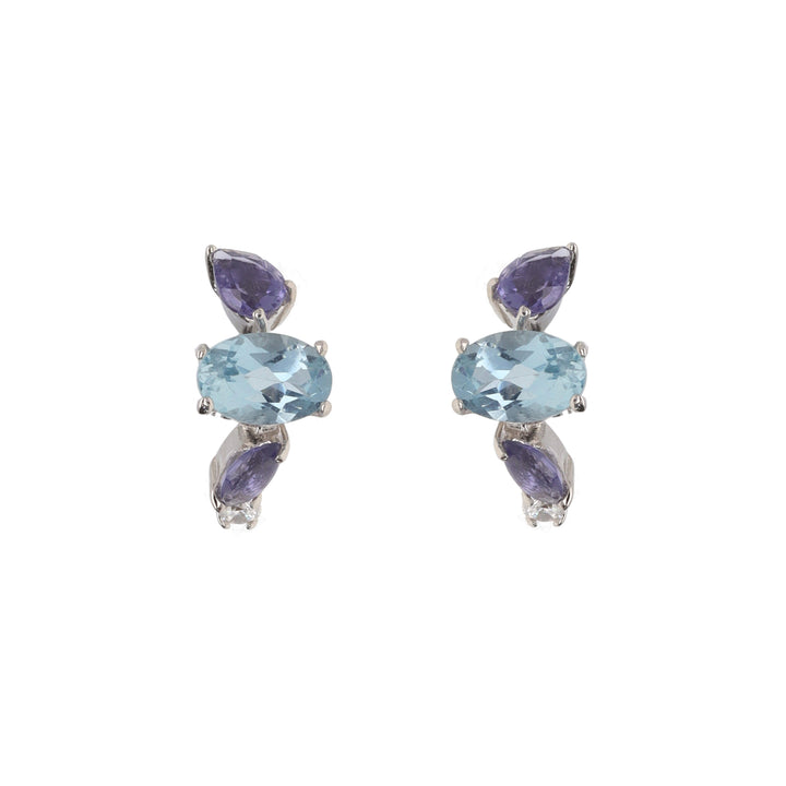 Blue Topaz and Iolite Silver Huggy Earrings
