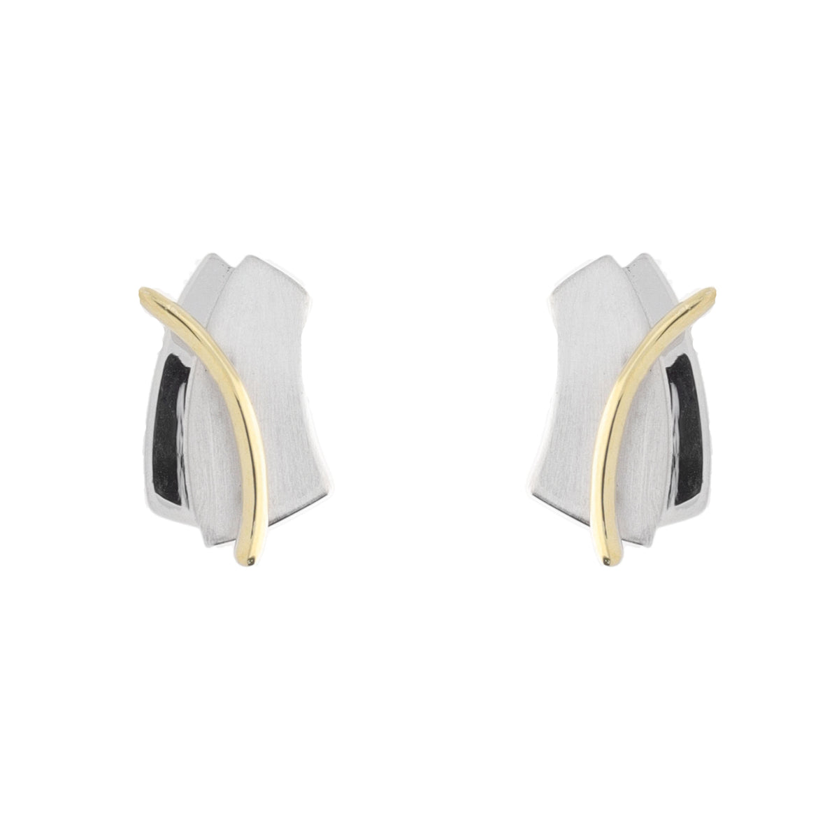 Silver and Yellow Gold Plated Shield Stud Earrings - Michael Jones Jeweller