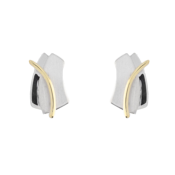 Silver and Yellow Gold Plated Shield Stud Earrings