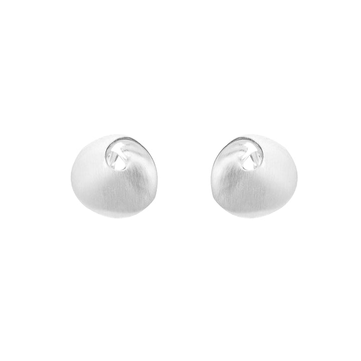Silver Satin Disk Stud Earrings