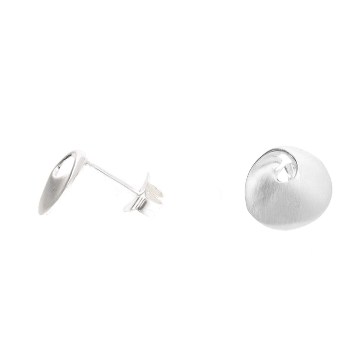 Silver Satin Disk Stud Earrings
