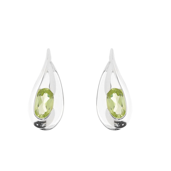 Silver Peridot Split Teardrop Stud Earrings