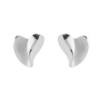 Silver Folded Heart Stud Earrings