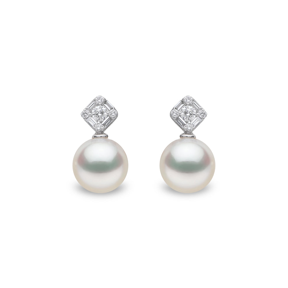 Yoko Starlight Pearl and Cross Diamond 18ct White Gold Drop Earrings