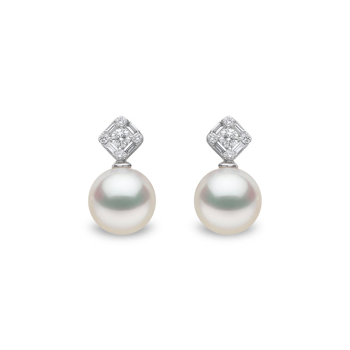 Yoko Starlight Pearl and Cross Diamond 18ct White Gold Drop Earrings