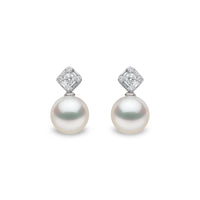 Yoko Starlight Pearl and Cross Diamond 18ct White Gold Drop Earrings