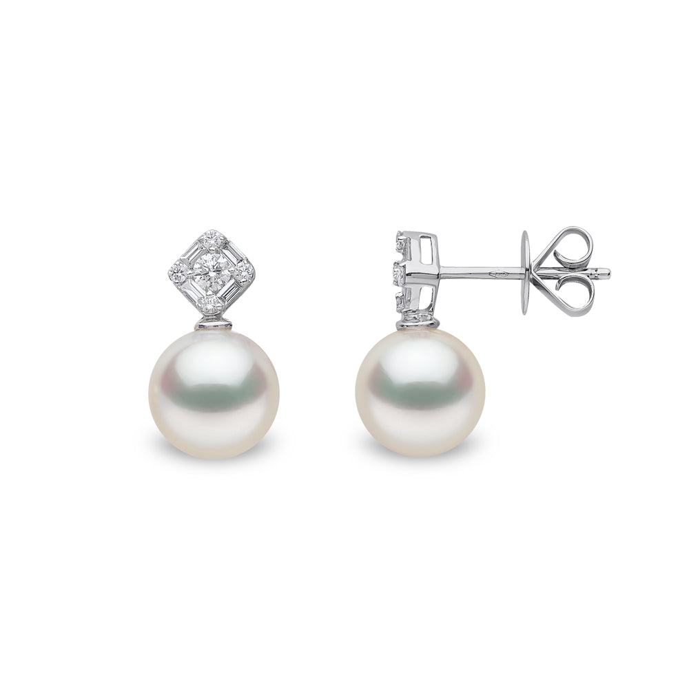 Yoko Starlight Pearl and Cross Diamond 18ct White Gold Drop Earrings