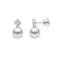 Yoko Starlight Pearl and Cross Diamond 18ct White Gold Drop Earrings