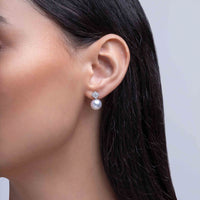 Yoko Starlight Pearl and Cross Diamond 18ct White Gold Drop Earrings