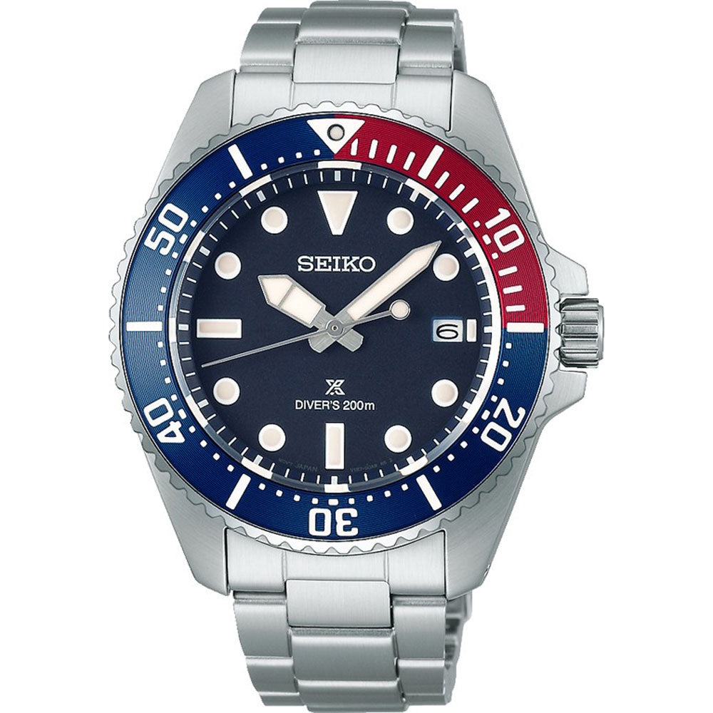 Seiko Prospex ‘Red-Blue’ Diver 41mm Solar Watch SNE595 - Michael Jones Jeweller