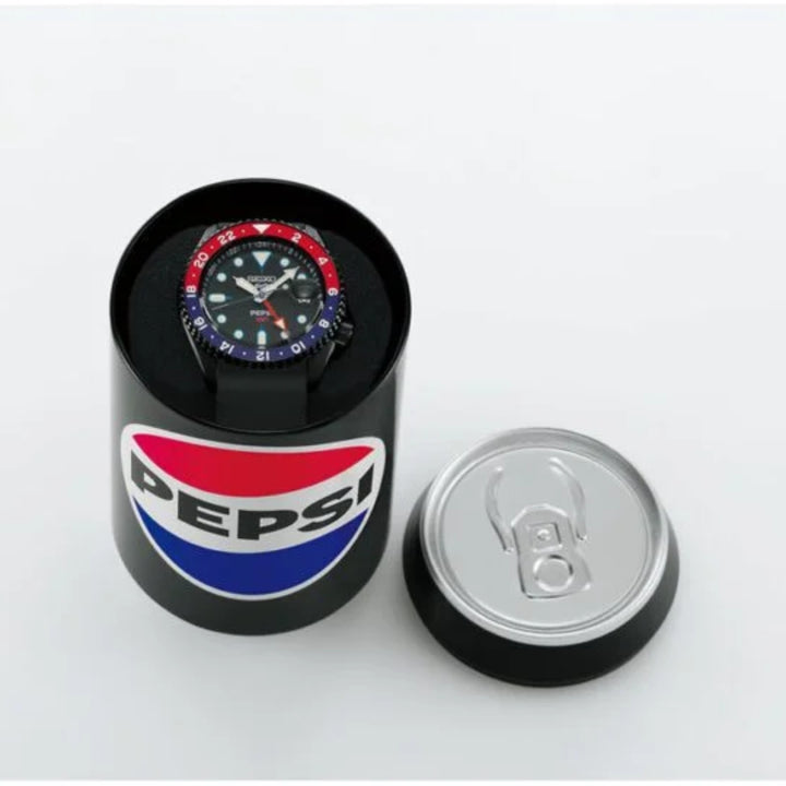Seiko 5 Sports x PEPSI Limited Edition Collaboration in All-Black Automatic GMT Watch SSK047K1