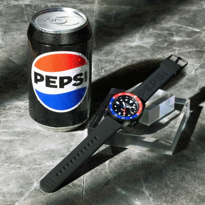 Seiko 5 Sports x PEPSI Limited Edition Collaboration in All-Black Automatic GMT Watch SSK047K1