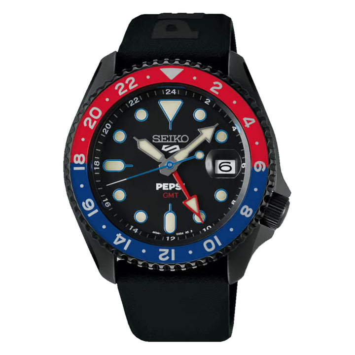 Seiko 5 Sports x PEPSI Limited Edition Collaboration in All-Black Automatic GMT Watch SSK047K1