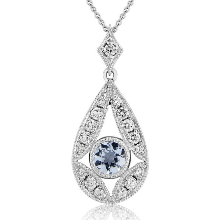 Aquamarine and Diamond 18ct White Gold Pendant - Michael Jones Jeweller