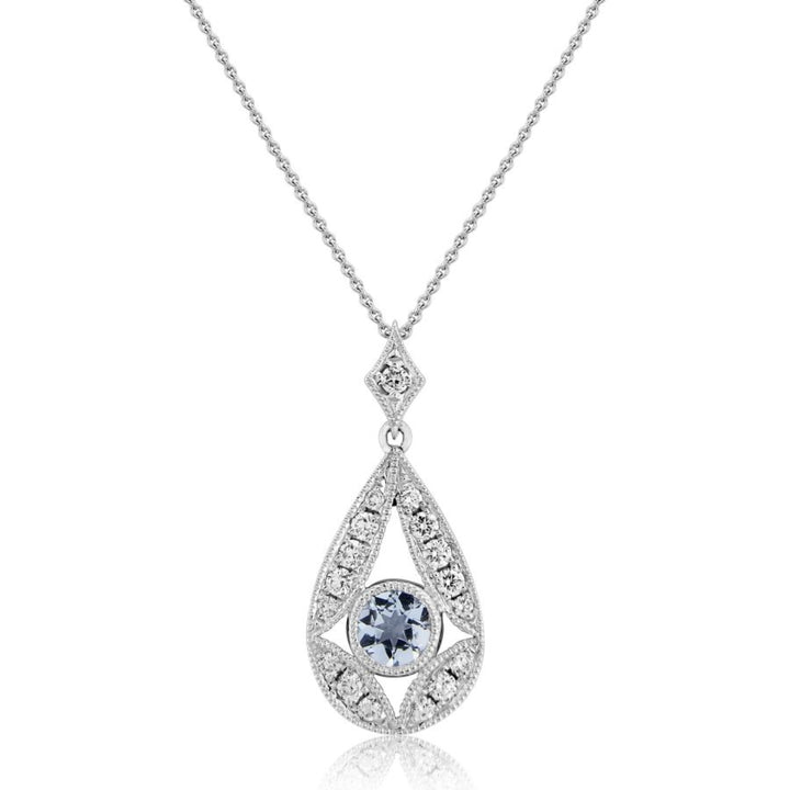 Aquamarine and Diamond 18ct White Gold Pendant - Michael Jones Jeweller