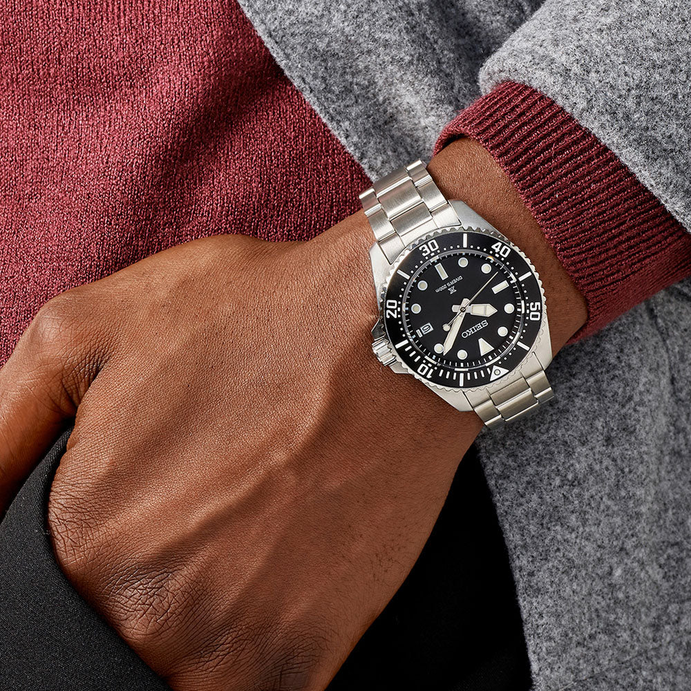 Seiko Prospex ‘Pure Black’ Diver 41mm Solar Watch SNE597 - Michael Jones Jeweller