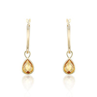 Pear Citrine Ear Charm 9ct Yellow Gold Hoop Earrings - Michael Jones Jeweller