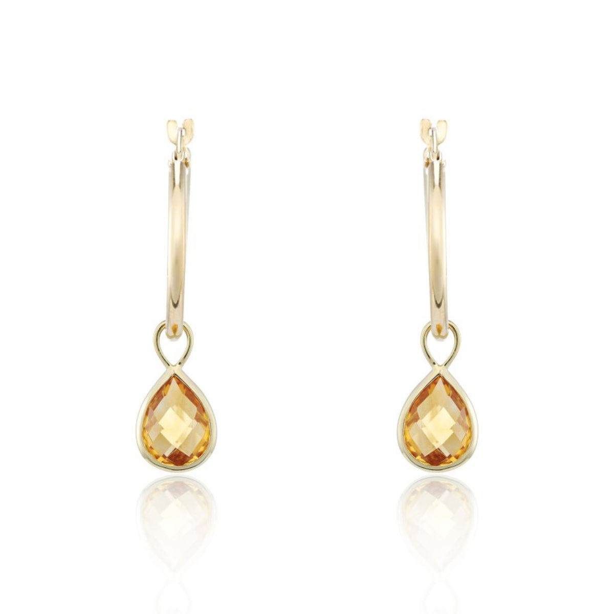 Pear Citrine Ear Charm 9ct Yellow Gold Hoop Earrings - Michael Jones Jeweller