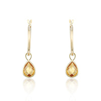 Pear Citrine Ear Charm 9ct Yellow Gold Hoop Earrings