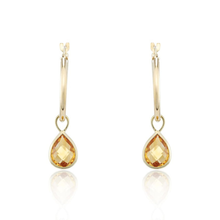 Pear Citrine Ear Charm 9ct Yellow Gold Hoop Earrings
