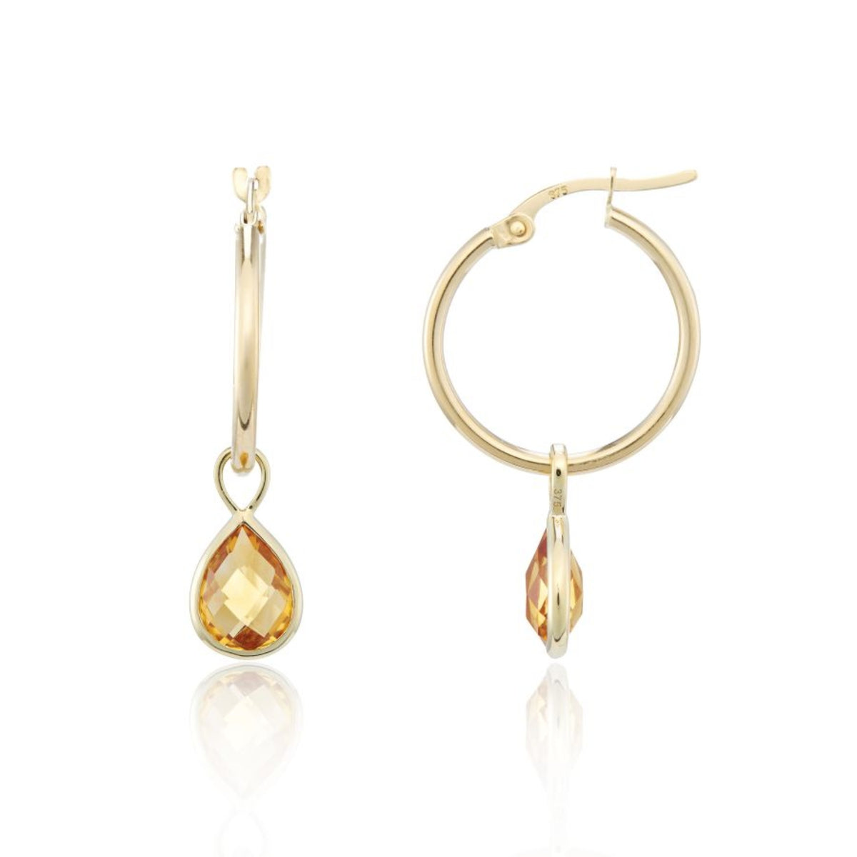Pear Citrine Ear Charm 9ct Yellow Gold Hoop Earrings - Michael Jones Jeweller