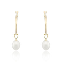 Cultured Pearl Ear Charm 9ct Yellow Gold Hoop Earrings