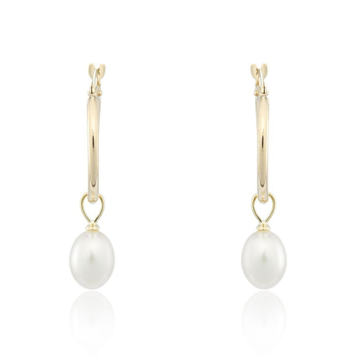 Cultured Pearl Ear Charm 9ct Yellow Gold Hoop Earrings
