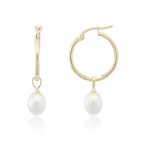 Cultured Pearl Ear Charm 9ct Yellow Gold Hoop Earrings