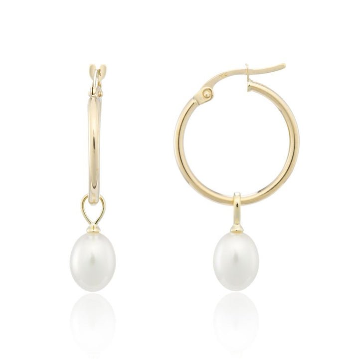 Cultured Pearl Ear Charm 9ct Yellow Gold Hoop Earrings