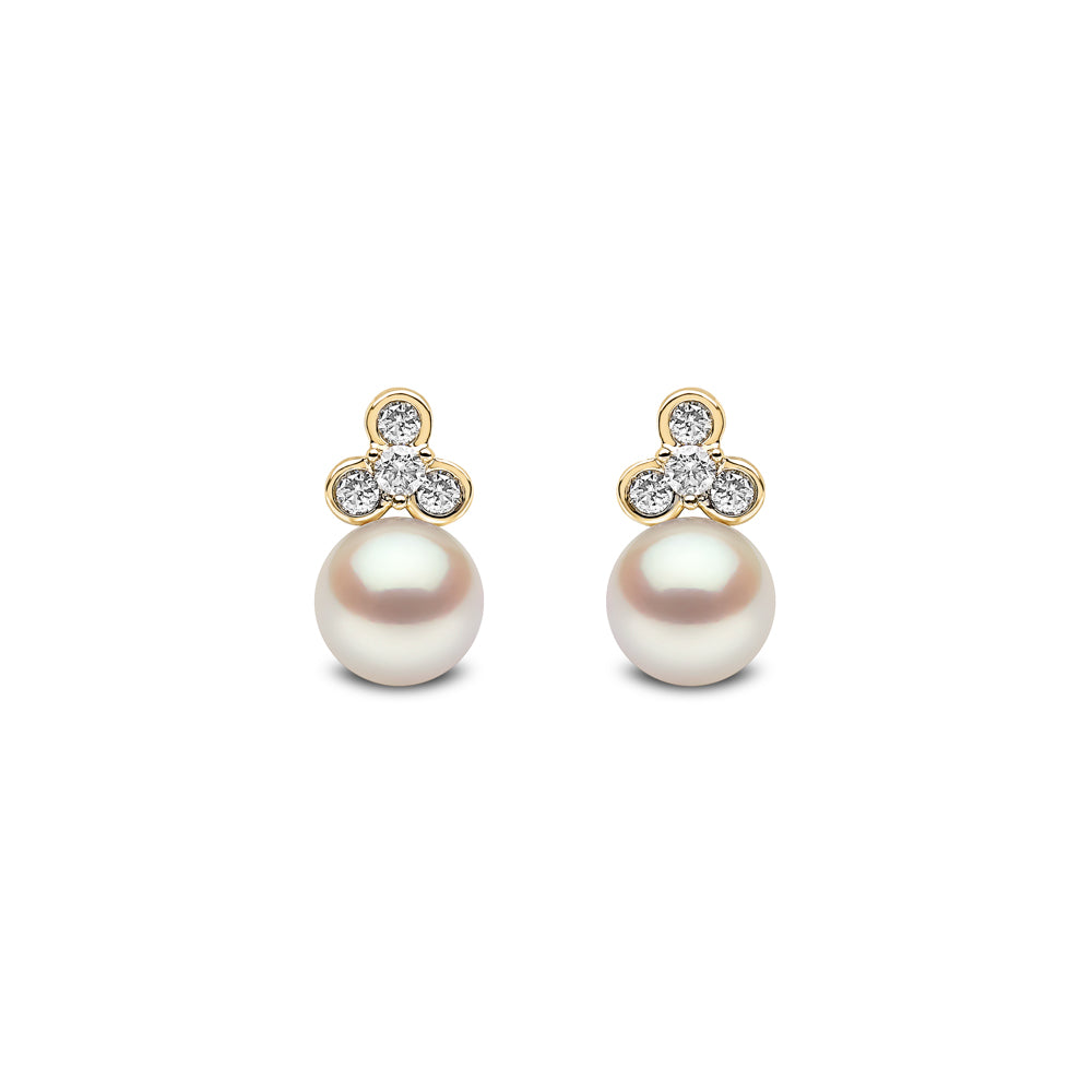Yoko Trend Freshwater Pearl and Mini Diamond Motif 18ct Yellow Gold Stud Earrings