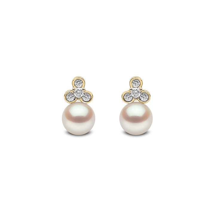 Yoko Trend Freshwater Pearl and Mini Diamond Motif 18ct Yellow Gold Stud Earrings