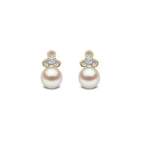 Yoko Trend Freshwater Pearl and Mini Diamond Motif 18ct Yellow Gold Stud Earrings