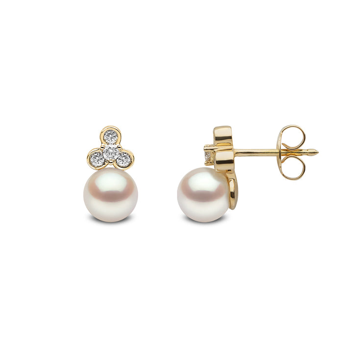 Yoko Trend Freshwater Pearl and Mini Diamond Motif 18ct Yellow Gold Stud Earrings