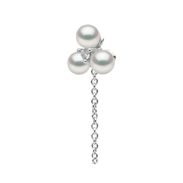 Yoko Trend Triple Freshwater Pearl and Diamond 18ct White Gold Pull Through Chain Drop Earrings