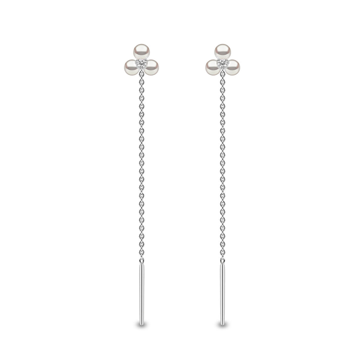 Yoko Trend Triple Freshwater Pearl and Diamond 18ct White Gold Pull Through Chain Drop Earrings - Michael Jones Jeweller