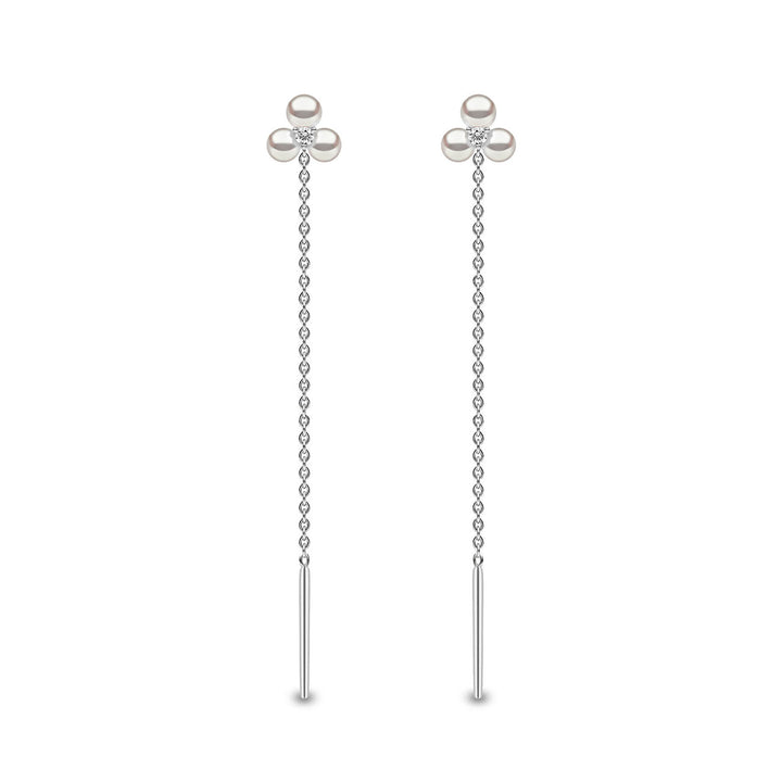 Yoko Trend Triple Freshwater Pearl and Diamond 18ct White Gold Pull Through Chain Drop Earrings