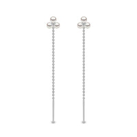 Yoko Triple Freshwater Pearl and Diamond 18ct White Gold Pull Through Chain Drop Earrings