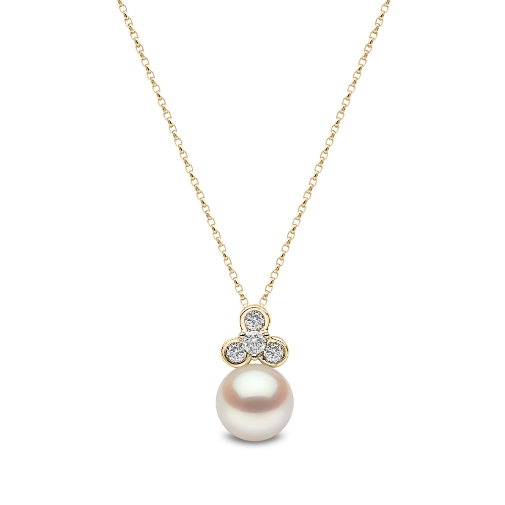Yoko Trend Freshwater Pearl and Mini Diamond Motif 18ct Yellow Gold Pendant