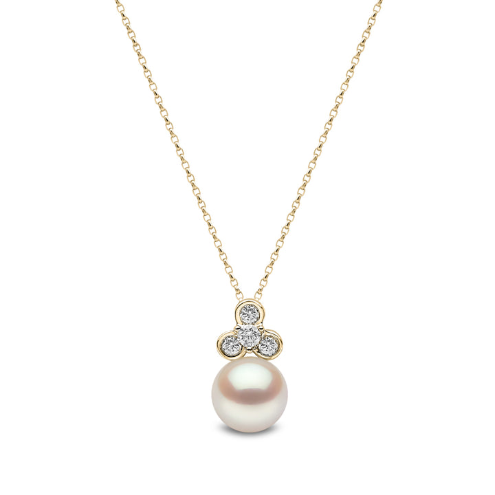 Yoko Trend Freshwater Pearl and Mini Diamond Motif 18ct Yellow Gold Pendant