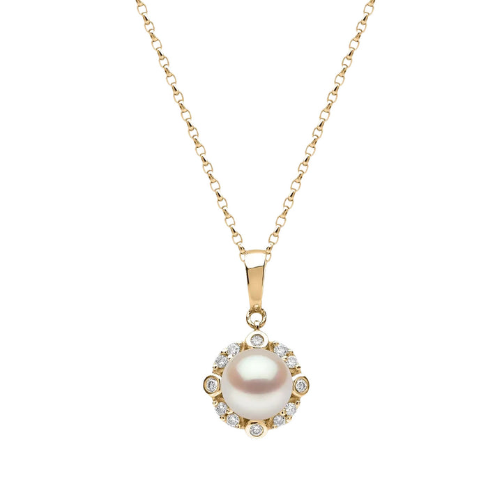 Yoko Trend Freshwater Pearl Multi Diamond 18ct Yellow Gold Halo Pendant