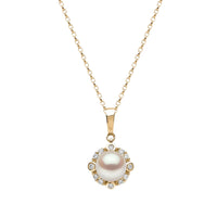 Yoko Trend Freshwater Pearl Multi Diamond 18ct Yellow Gold Halo Pendant