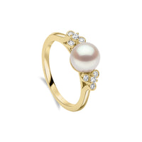 Yoko Trend Freshwater Pearl and Mini Diamond Motif 18ct Yellow Gold Ring