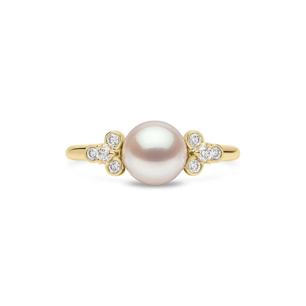 Yoko Trend Freshwater Pearl and Mini Diamond Motif 18ct Yellow Gold Ring