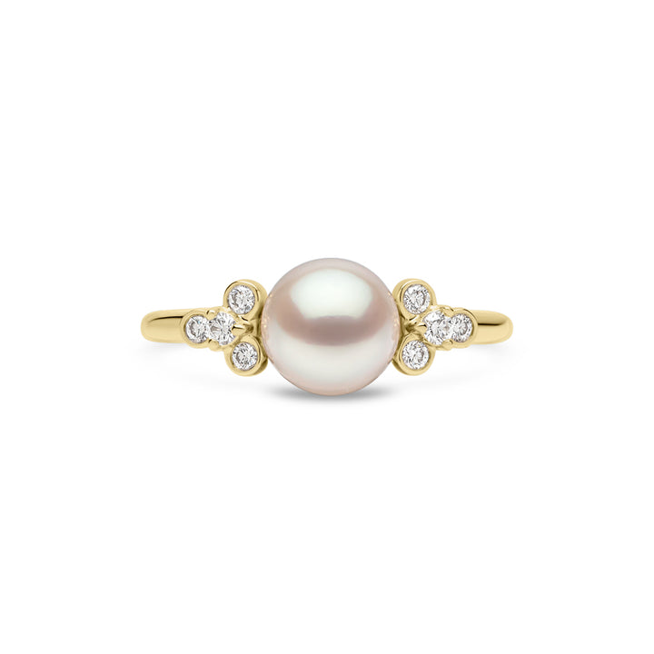 Yoko Trend Freshwater Pearl and Mini Diamond Motif 18ct Yellow Gold Ring