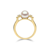 Yoko Trend Freshwater Pearl and Mini Diamond Motif 18ct Yellow Gold Ring