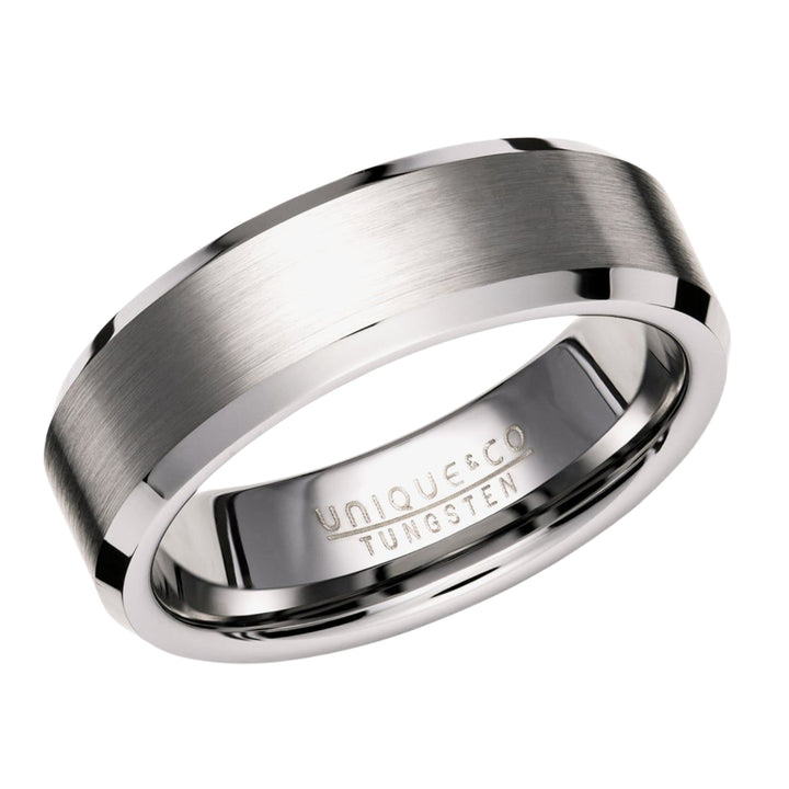 Unique Brushed and Bevelled Tungsten Carbide Ring (62)