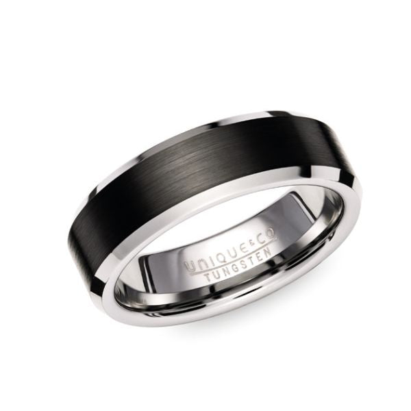 Unique 7mm Tungsten Black IP Plated Ring - Michael Jones Jeweller