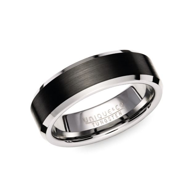 Unique 7mm Tungsten Black IP Plated Ring