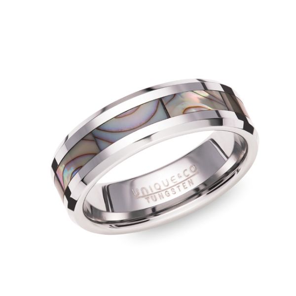 Unique Abalone Shell 7mm Tungsten Ring