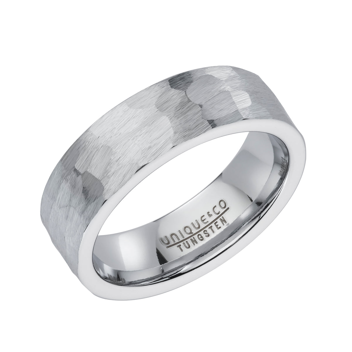 Unique Hammered 7mm Tungsten Carbide Ring (60) - Michael Jones Jeweller